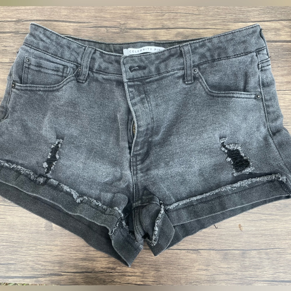 Black Distressed Denim Shorts